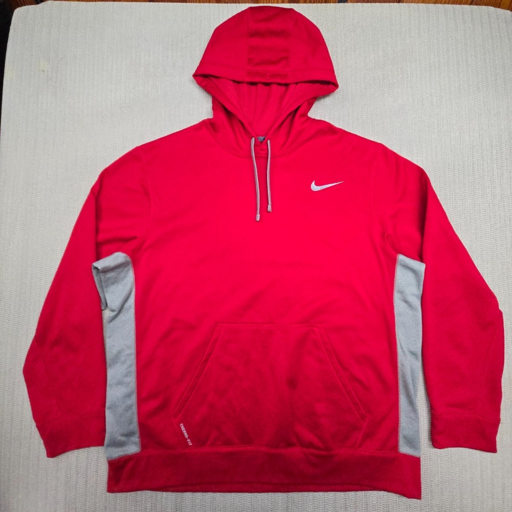 Nike Therma-FIT Pullover Hoodie Mens 2XL Red Swoosh Fleece 465784-651